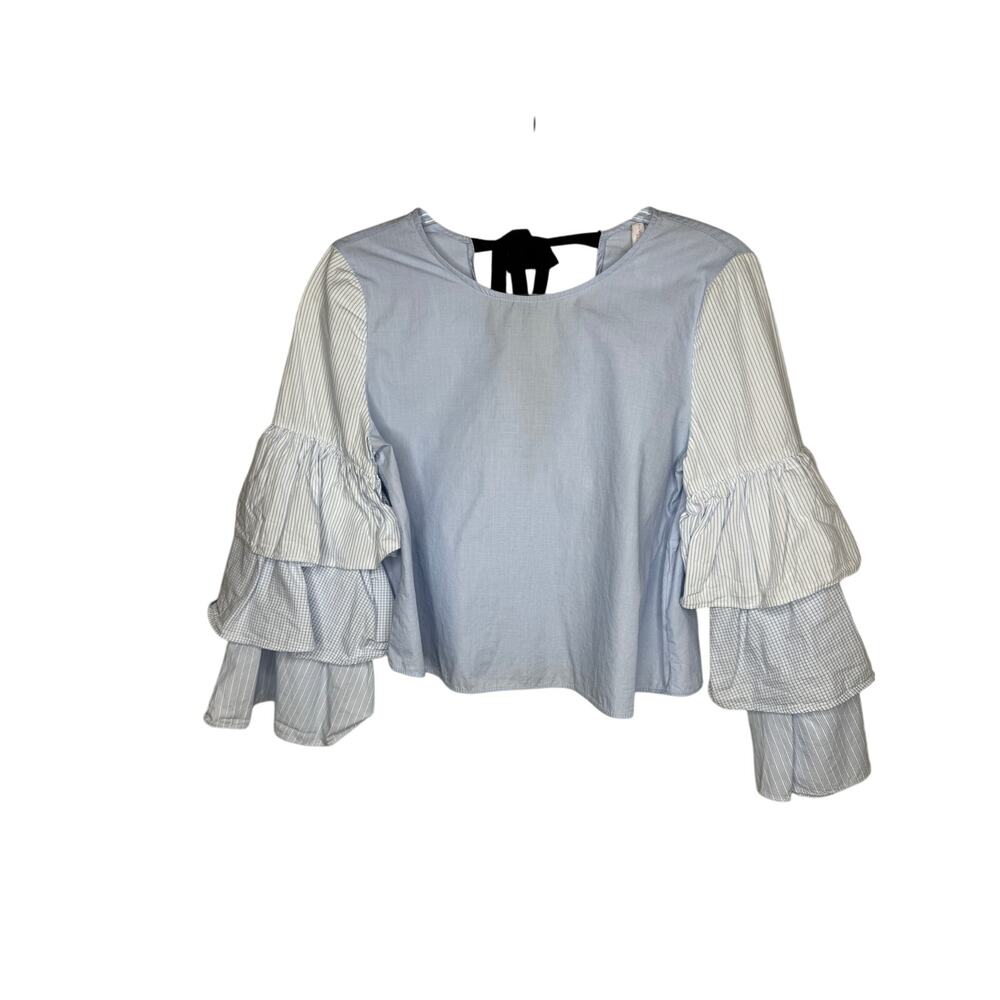 Zara Trafaluc collection blue three layer sleeve top blouse - Picture 4 of 7
